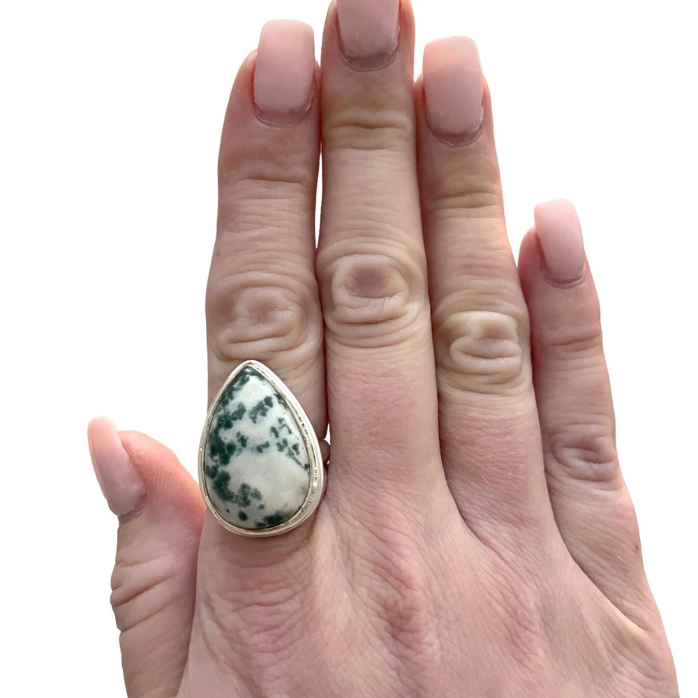 Tree Agate Solid Sterling Silver Ring Size 9 - image 1